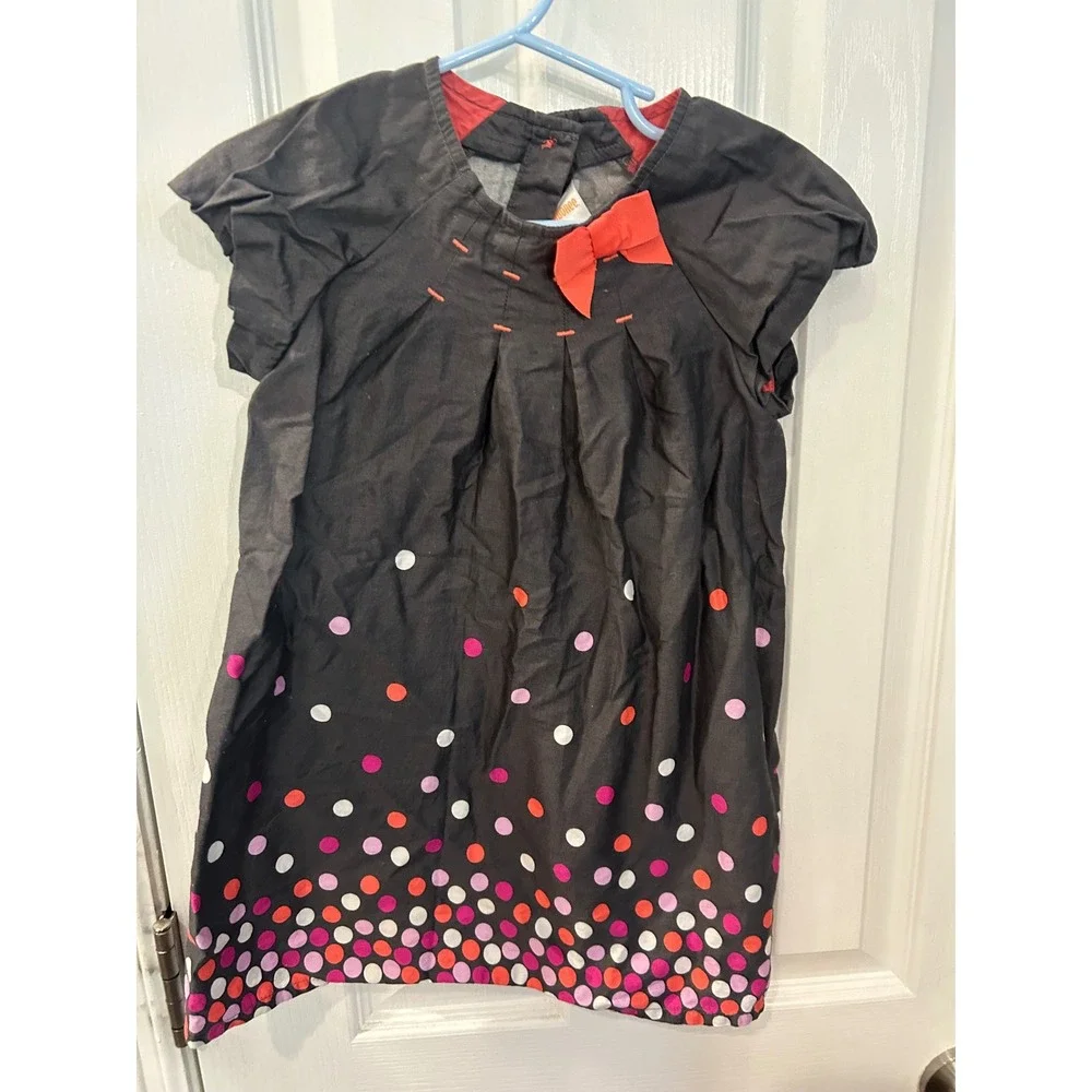 Gymboree Dress Black Polka Dot Bow Accent Pleated Cotton Poplin Toddler 3T